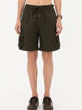 Olive Army Green Cargo Drawstring Shorts- S/M